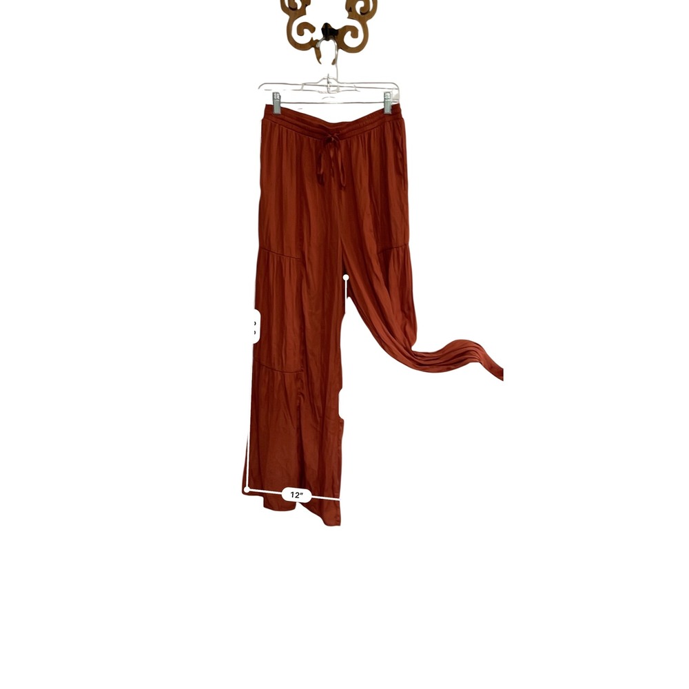 Mittoshop Womens Wide Leg Tiered Pants Rust Orange Boho Drawstring Size Large